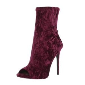 JESSICA SIMPSON CRUSHED VELVET PEEP TOE BOOTIES